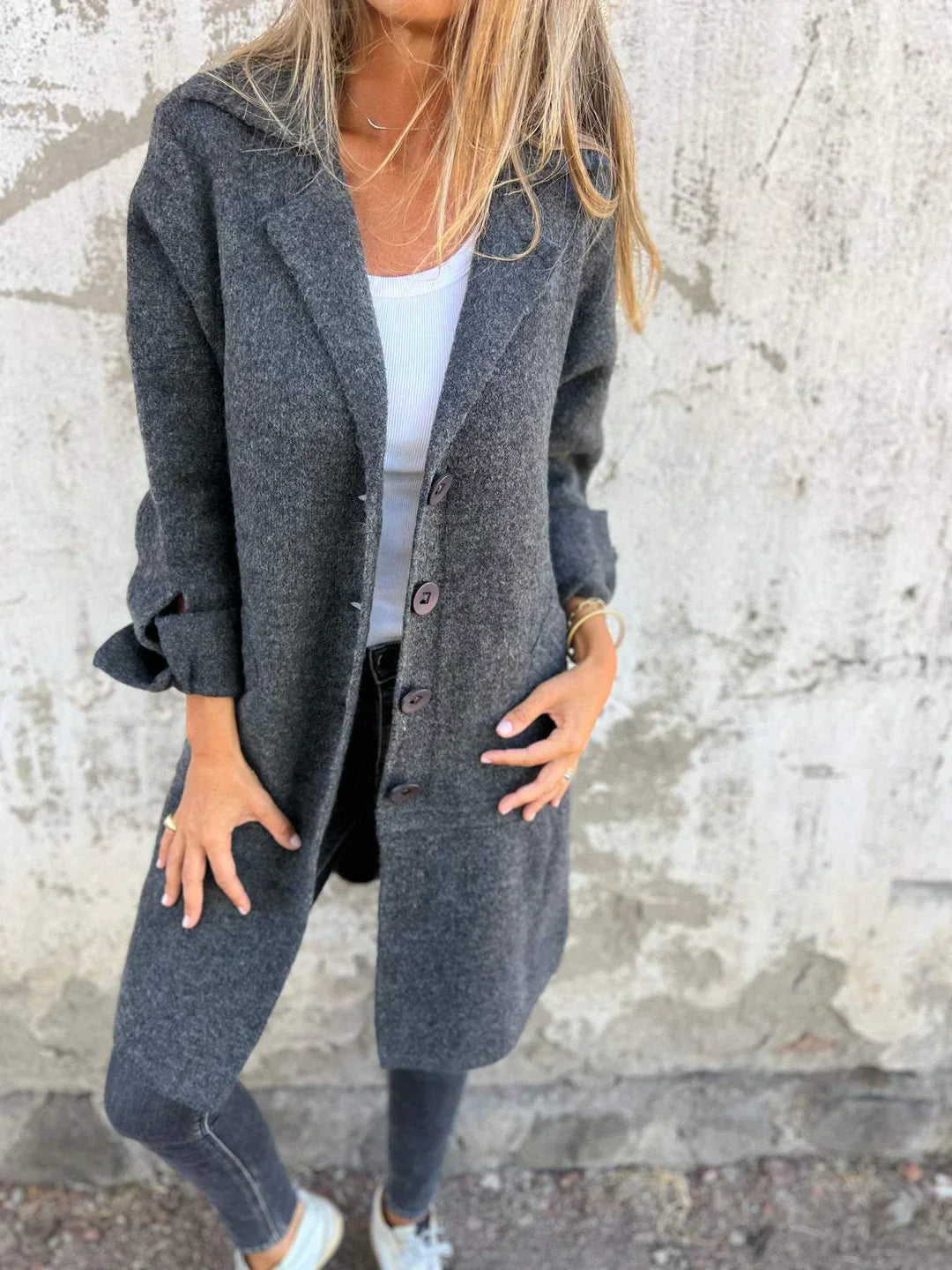 Baylea - Casual Single-Breasted Wool Coat with Lapels