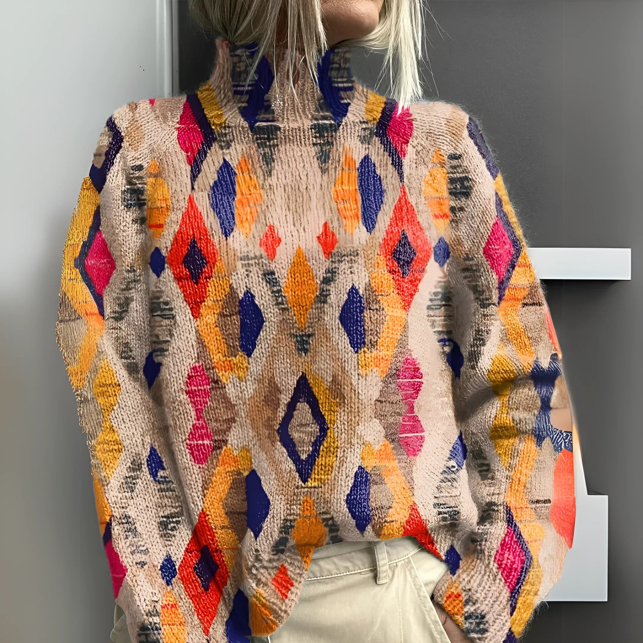 Ava - Geometric Diamond Pattern Sweater